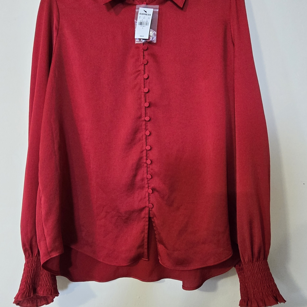 Express Bold Red Button-Up Blouse